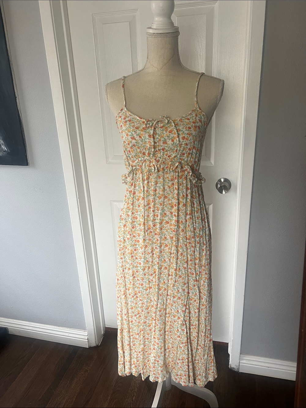 Billabong Floral Smocked Waist Maxi Dress - Cream & Coral & Green